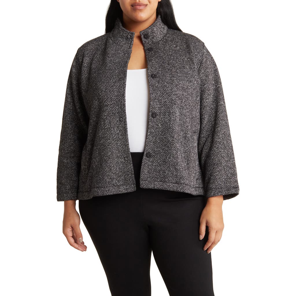 Eileen Fisher Organic Cotton Stand Collar Jacket In Black/soft White