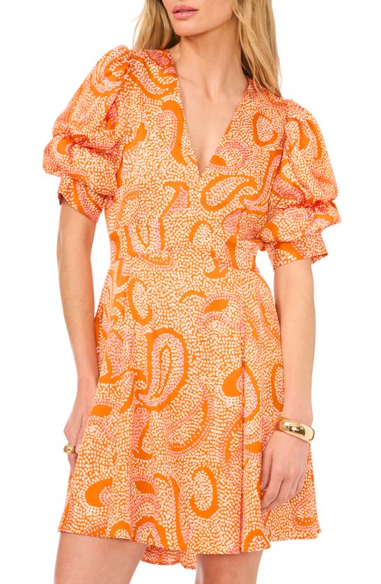 Shop 1.state Abstract Print Bubble Sleeve Minidress In Russet Orange