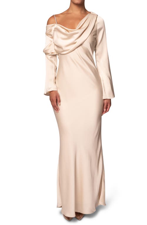 Jluxlabel One & Only Long Sleeve Satin Cocktail Dress In Beige