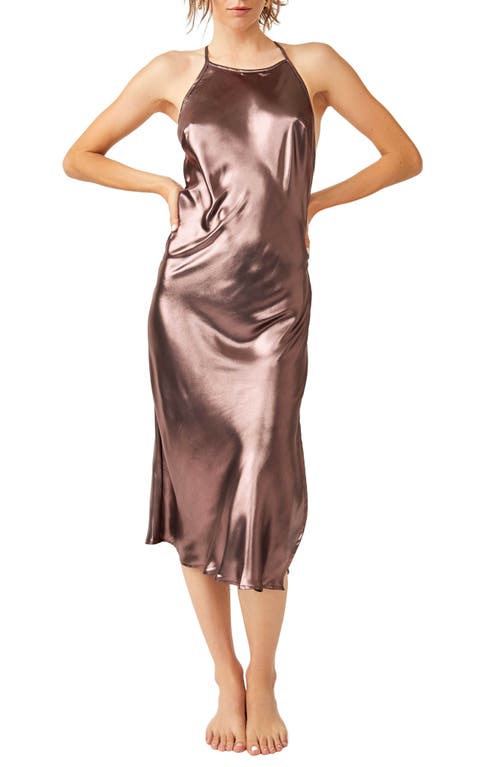 Free People Sunset Shimmer Satin Midi Slipdress in Black/gold | Smart Closet