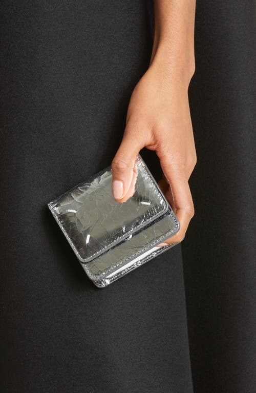 Shop Maison Margiela Small Bianchetto Painted Leather Wallet On A Chain In Silver/black