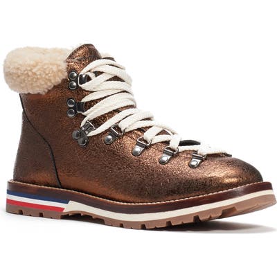 Moncler Blanche Genuine Shearling Trim Hiking Boot, Brown