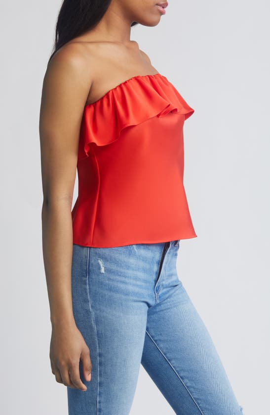 Shop Wayf All Yours Ruffle Strapless Top In Red