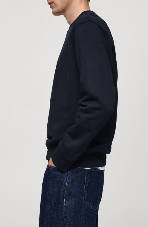 Mango Microstructure Crewneck Sweater In Dark Navy