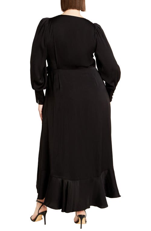 City Chic Oki Long Sleeve Wrap Maxi Dress In Black