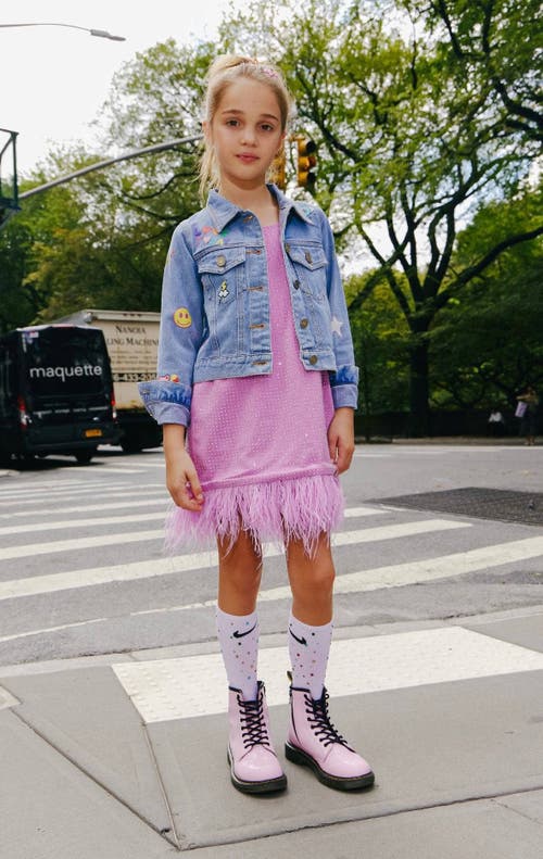 Shop Lola + The Boys Haze Crystal Feather Dress In Lavender