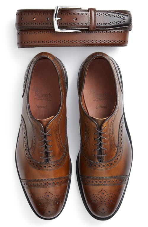 Allen Edmonds Manistee Brogued Leather Belt In Brown/brown