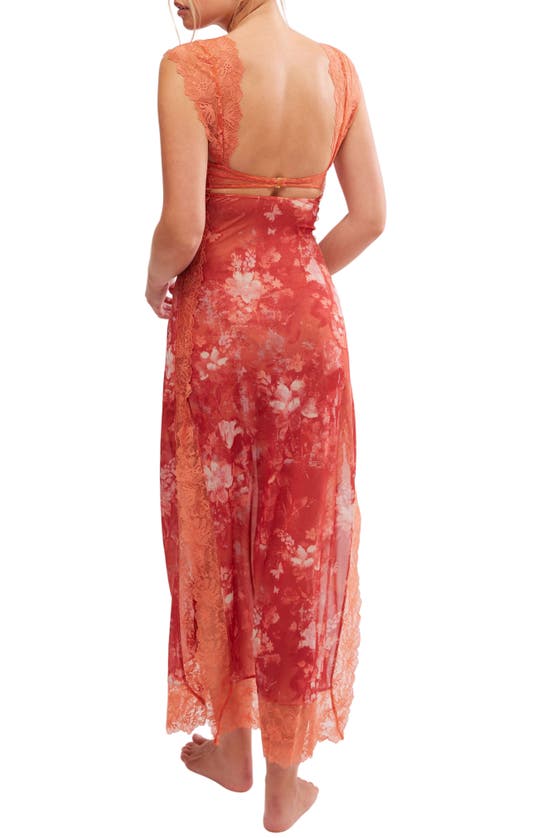 Shop Free People Suddenly Fine Floral Print Cutout Lace Trim Nightgown In Apricot Combo