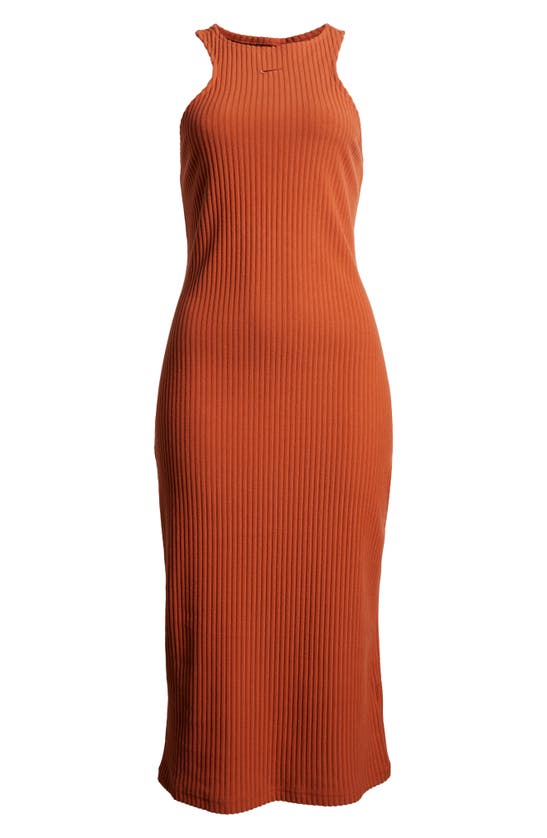 Shop Nike Sportswear Chill Knit Sleeveless Rib Midi Dress In Burnt Sunrise/ Burnt Sunrise