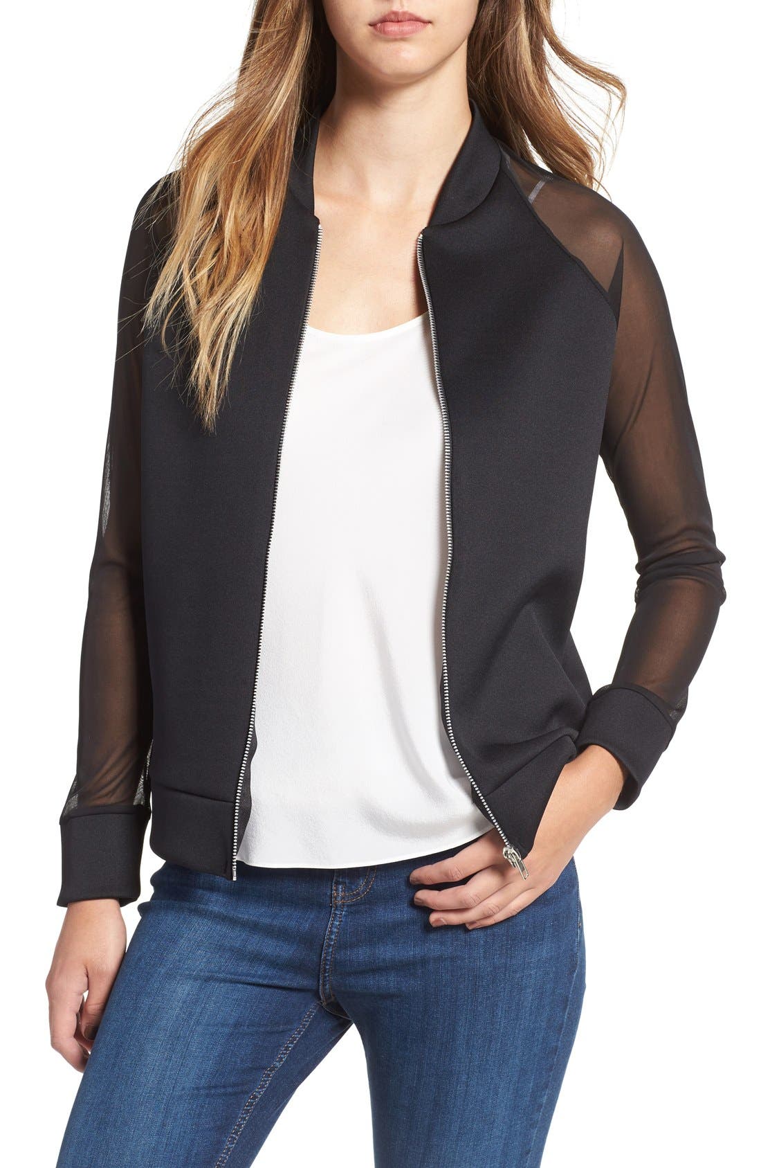 Missguided Mesh Sleeve Bomber Jacket Nordstrom
