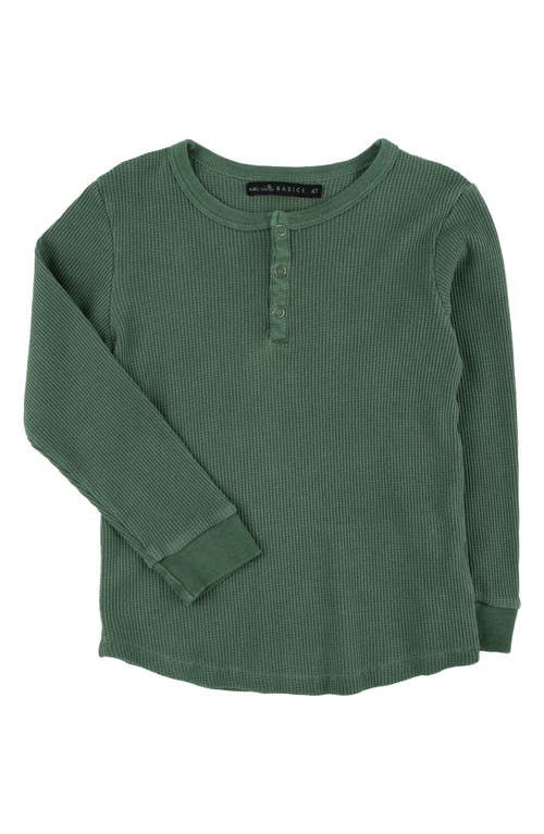 Miki Miette Kids' Parker Long Sleeve Cotton Waffle Henley Heritage Green at Nordstrom,