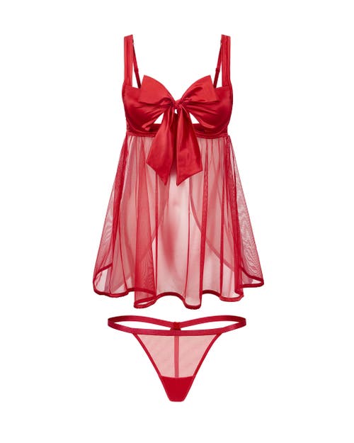 Shop Adore Me Bessima Babydoll & G-string Set Lingerie In Dark Red