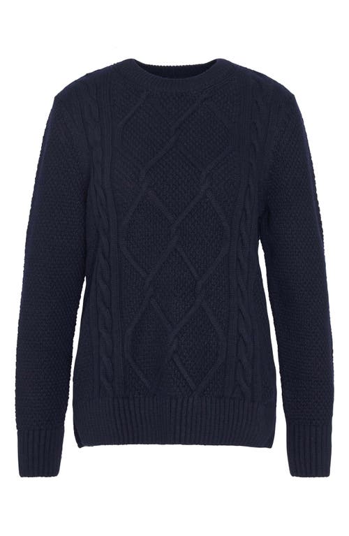 Shop Barbour Burne Cable Wool Blend Sweater In Navy Blue