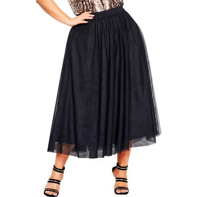 Plus Size City Chic Tulle Midi Skirt, Black