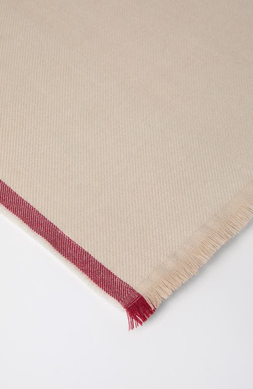 Shop Brunello Cucinelli Wool And Cashmere Diagonal Scarf With Striped Edge In Beige