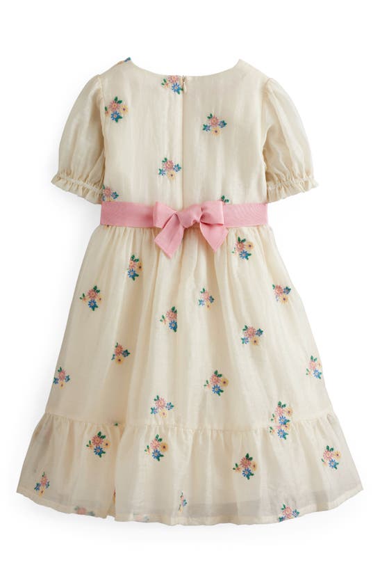 Shop Mini Boden Kids' Floral Embroidered Organza Party Dress In Coconut Milk Floral