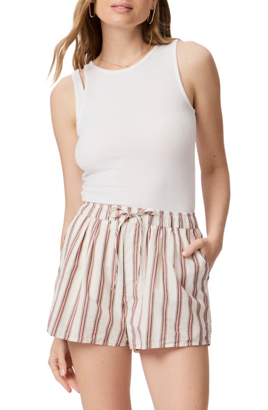 Shop Paige Lure Stripe Poplin Elastic Waist Shorts In Cream Multi