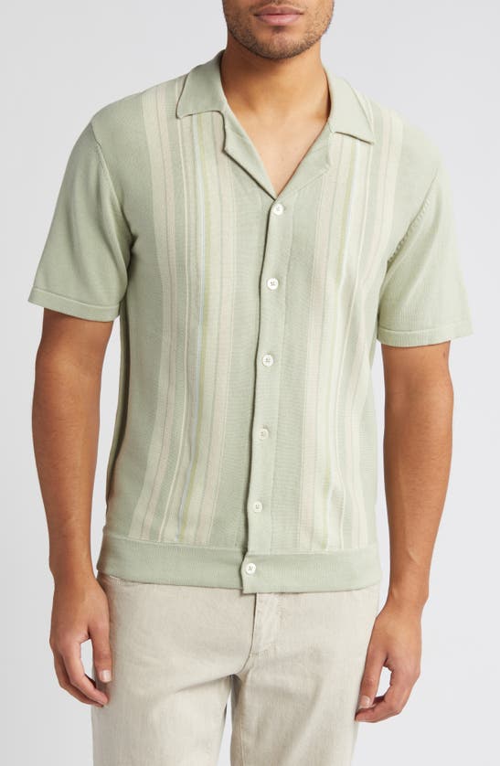 Shop Rails Silas Stripe Cotton Knit Camp Shirt In Sage Iridescent Multi