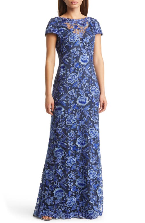 Tadashi Shoji Embroidered Lace Evening Gown in Blue Violet/Navy at Nordstrom, Size 14