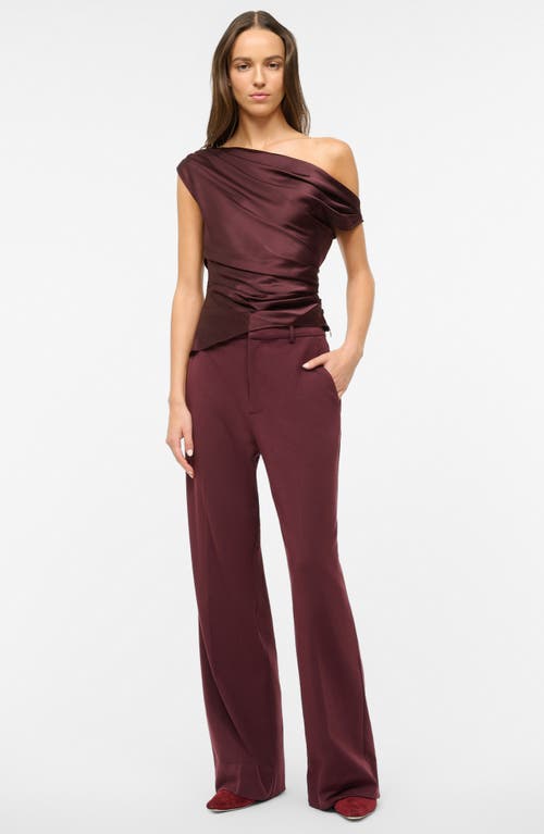 Staud Phare One-shoulder Silk-blend Satin Top In Brown
