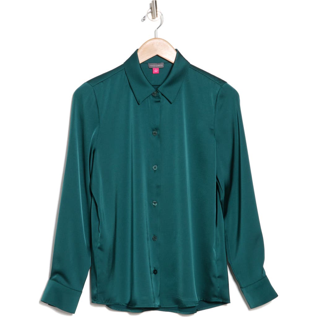 Vince Camuto Satin Long Sleeve Button-up Shirt In June Bug