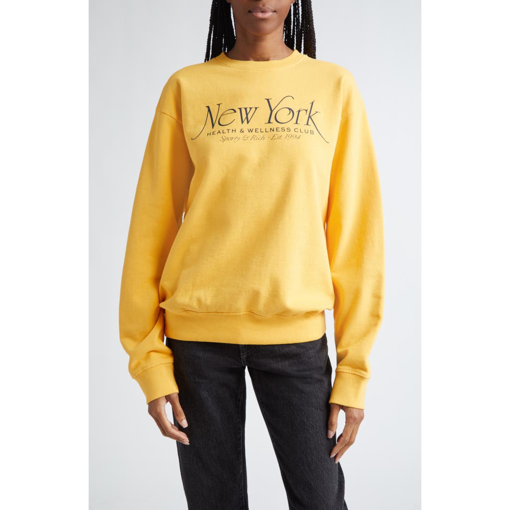 Sporty And Rich Sporty & Rich Ny 94 Cotton Crewneck Graphic Sweatshirt In Faded Gold