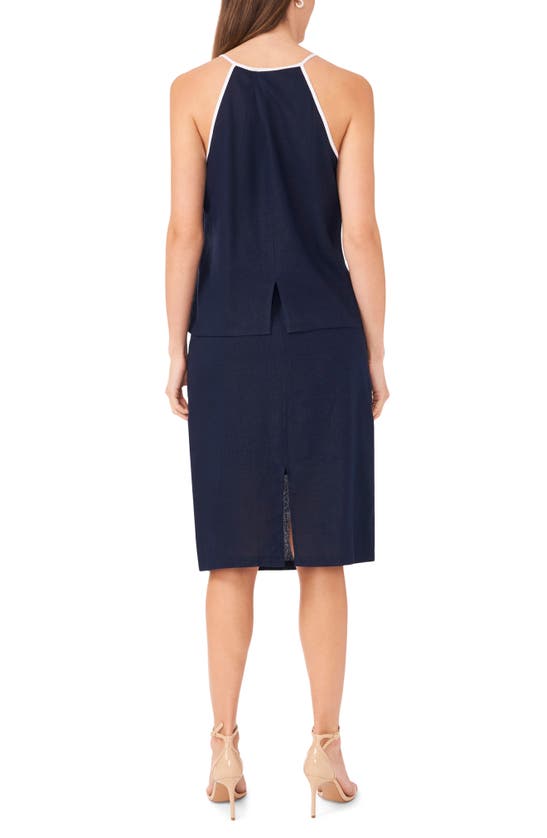 Shop Halogen Piped Linen Blend Tank In Classic Navy Blue