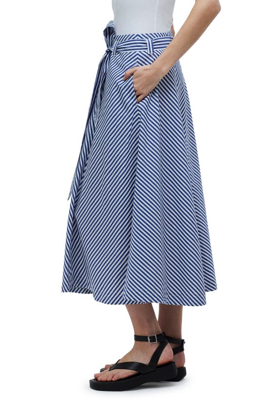 Shop Madewell Stripe Flare Poplin Midi Skirt In Pure Blue
