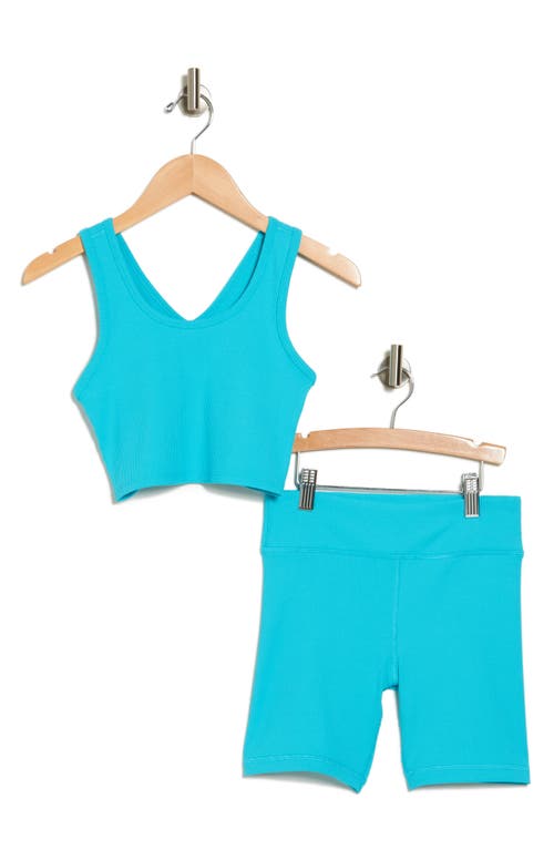 Zella Girl Kids' Rib Crop Top & Bike Shorts Set In Teal Scuba