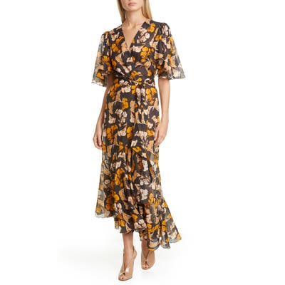 Johanna Ortiz Floral Print Maxi Wrap Dress, Black