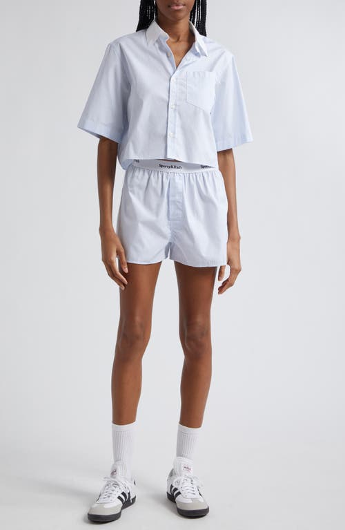 Shop Sporty And Rich Sporty & Rich Embroidered Crop Shirt In White/light Blue Stripe