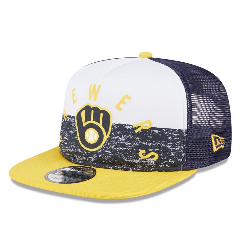 New Era White/gold Milwaukee Brewers Team Foam Front A-frame Trucker 9fifty Snapback Hat In Multi