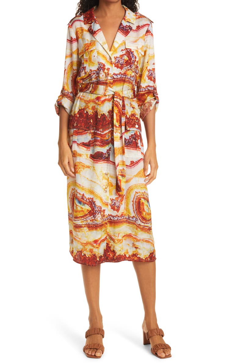 LE SUPERBE Sliced Agate Midi Shirtdress, Main, color, SLICED AGATE SOLAR TOPAZ