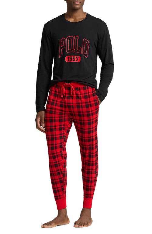 Shop Polo Ralph Lauren Cotton Blend Jersey Pajamas In Red Buffalo Check