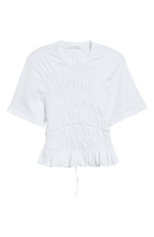 Shop Cecilie Bahnsen Oasis Smocked Cutout Stretch Cotton Peplum Top In White