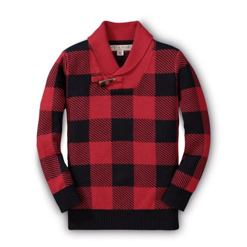 Hope & Henry Baby Boys' Organic Shawl Collar Sweater, Infant In Red Buffalo Check With Toggle
