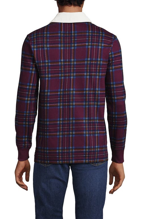 Shop Lands' End Long Sleeve Rugby Shirt In Royal Burgundy/blue Plaid