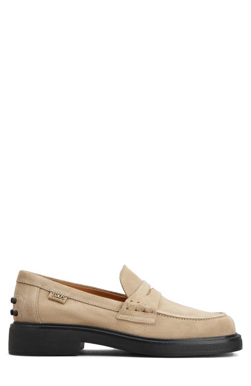 Tod's Gomma Suede Penny Loafers In Tabacco Chiaro
