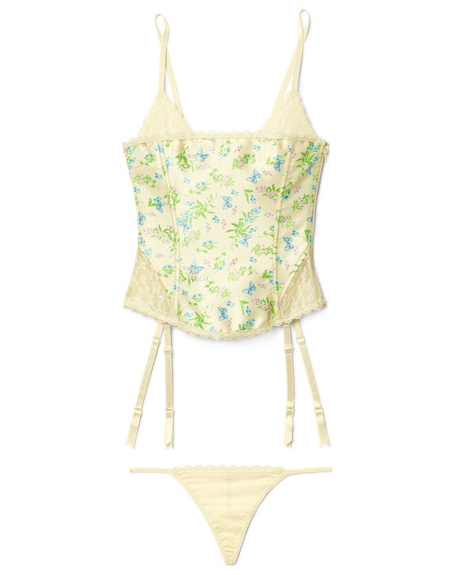 Shop Adore Me Zoie Corset & G-string Set In Floral Yellow