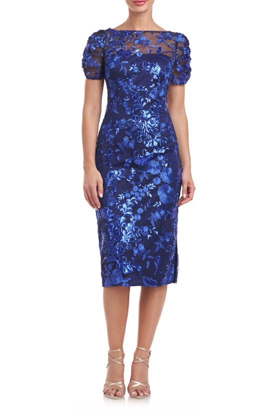 Shop Js Collections Clover Sequin Cocktail Dress In Navy/ Royal Blue