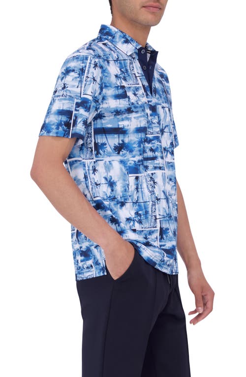 Shop Bugatchi Hendrix Digital Tropical Print Pima Cotton Polo In Classic Blue