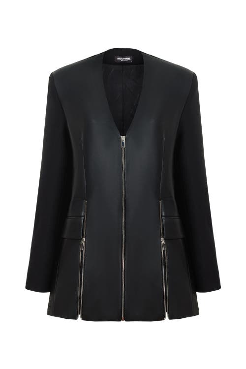 Shop Nocturne V-neck Pleather Jacket In Black