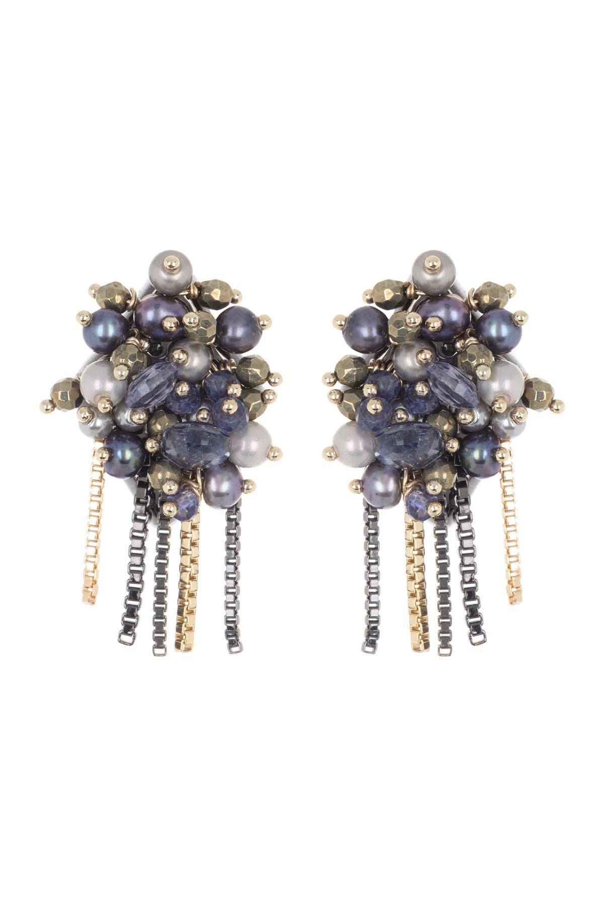 Alexis Bittar Peacock Pearl Cluster Clip Earrings In Ruthenium
