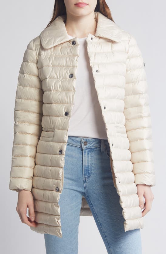 Shop Bcbgmaxazria Paneled Water Resistant Snap Front Walking Puffer Coat In Oyster