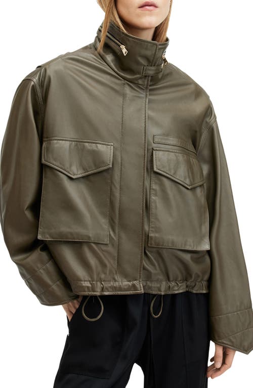 Shop Allsaints Clay Leather Jacket In Khaki Green