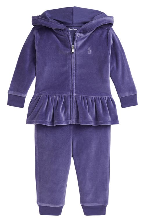 Ralph Lauren Velour Zip-Up Peplum Hoodie & Joggers Set in Juneberry 