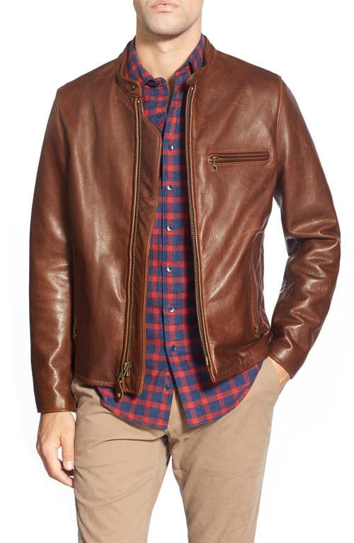 Schott Nyc Café Racer Oil Tanned Leather Moto Jacket In Brown/brown