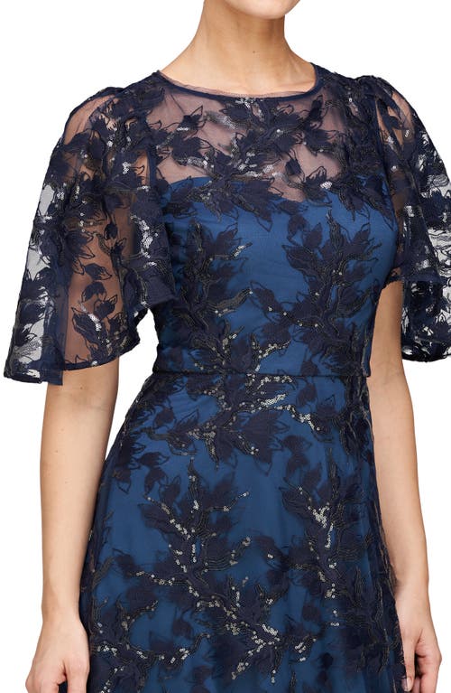 Shop Js Collections Eveline Sequin Floral Overlay Gown In Deep Navy/teal