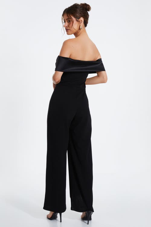 Shop Quiz Bardot Scuba Crepe Jumpsuit With Satin Trim In Black