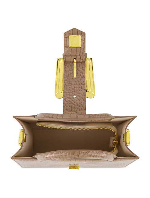 Mac Duggal Crocodile Embossed Leather Gold Buckle Tote Bag In Taupe